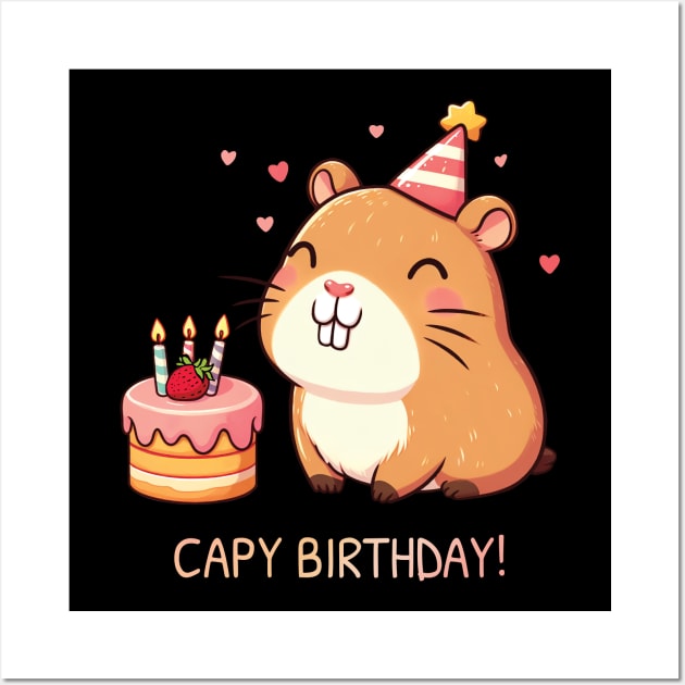 Capy Birthday Capybara Kawaii Wall Art by ThesePrints